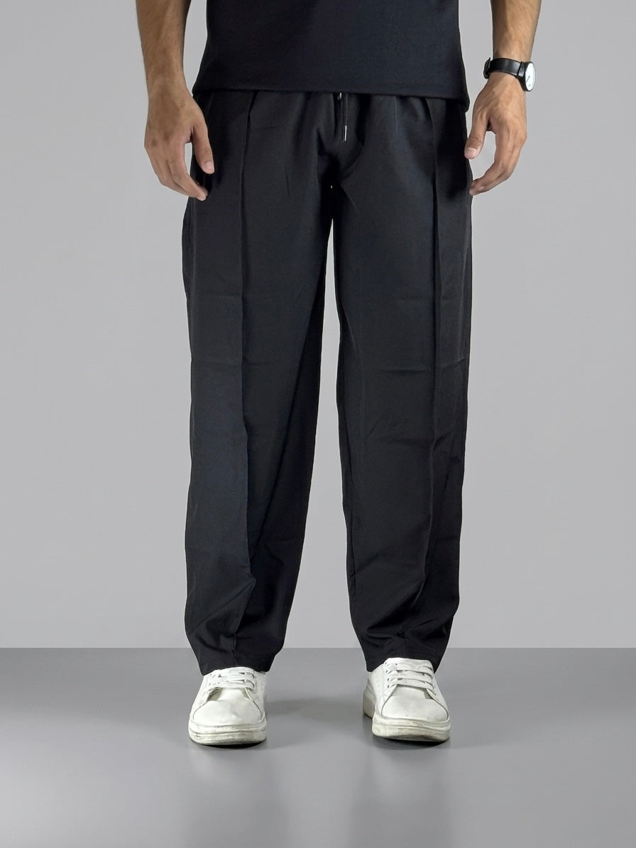 Wide Leg Joggers - (Front panel) Black