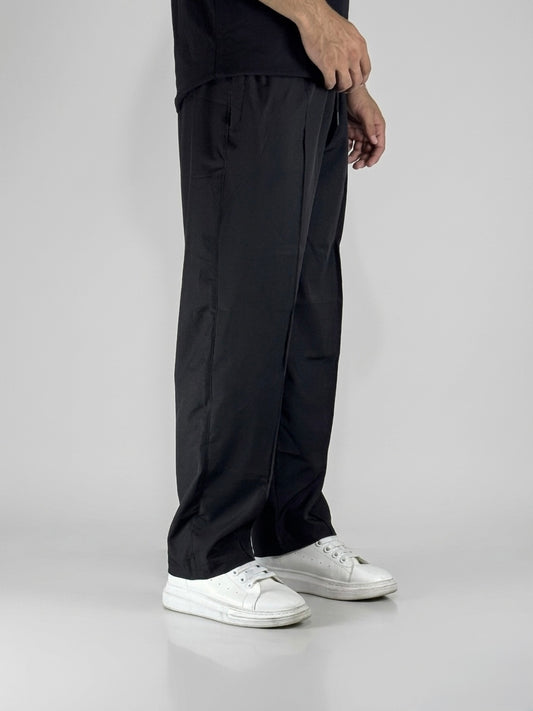 Wide Leg Joggers - (Front panel) Black