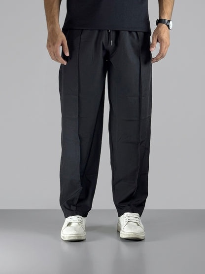 Wide Leg Joggers - (Front panel) Black
