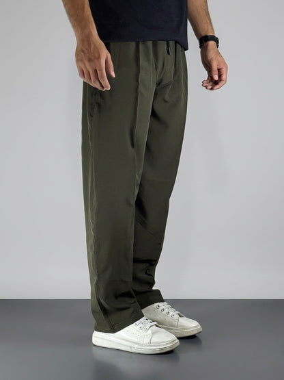 Wide Leg Joggers (Front panel) - Dark Green