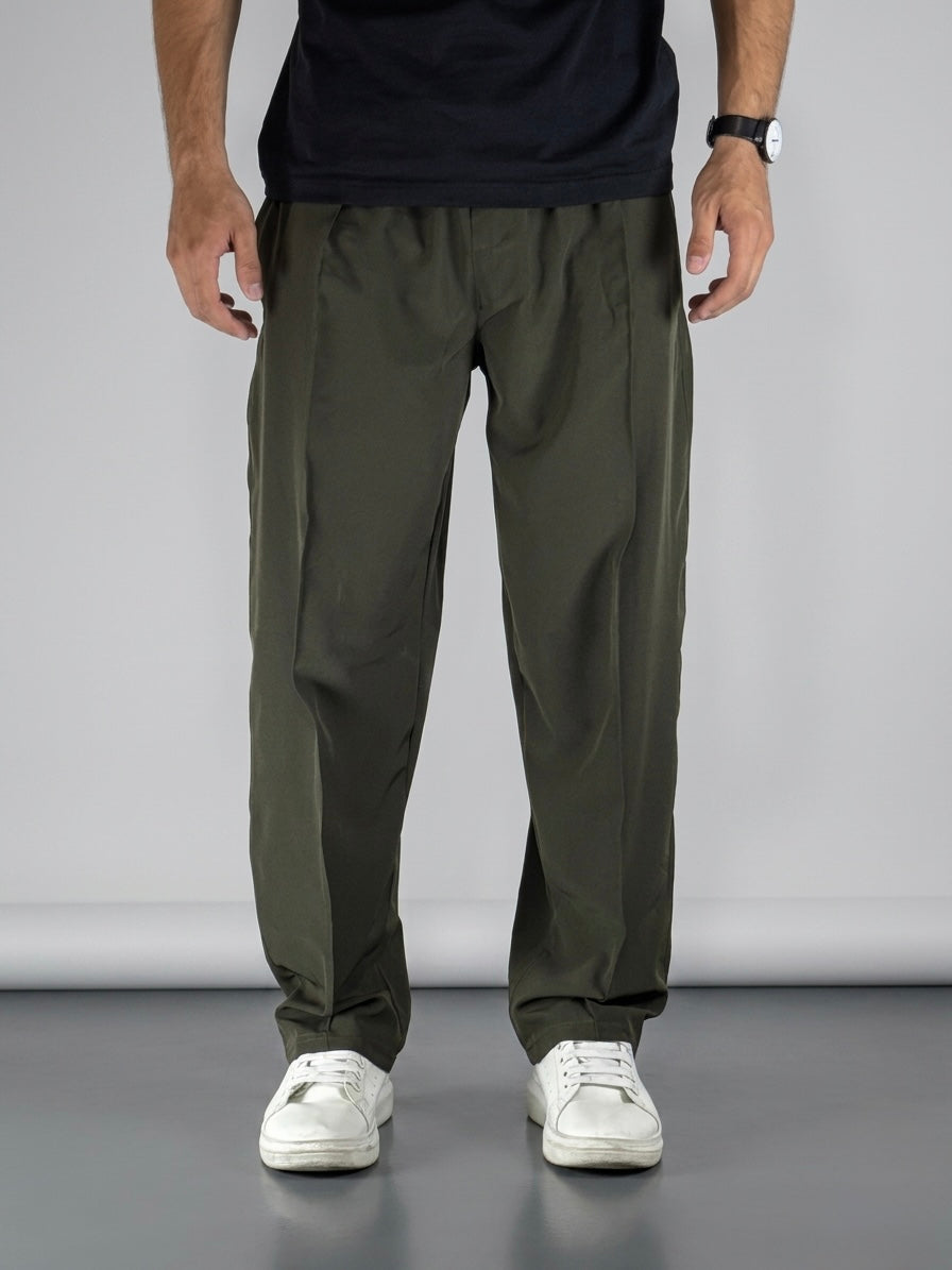 Wide Leg Joggers (Front panel) - Dark Green