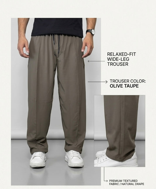 Wide Leg Joggers - (Front panel) Olive Taupe