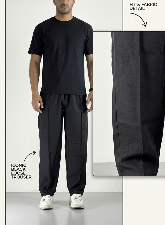 Wide Leg Joggers - (Front panel) Black
