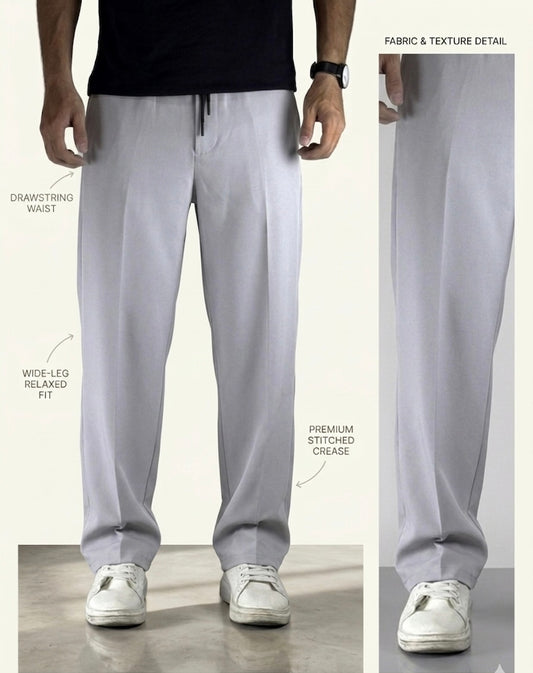 Wide Leg Joggers - (Front panel) Silver