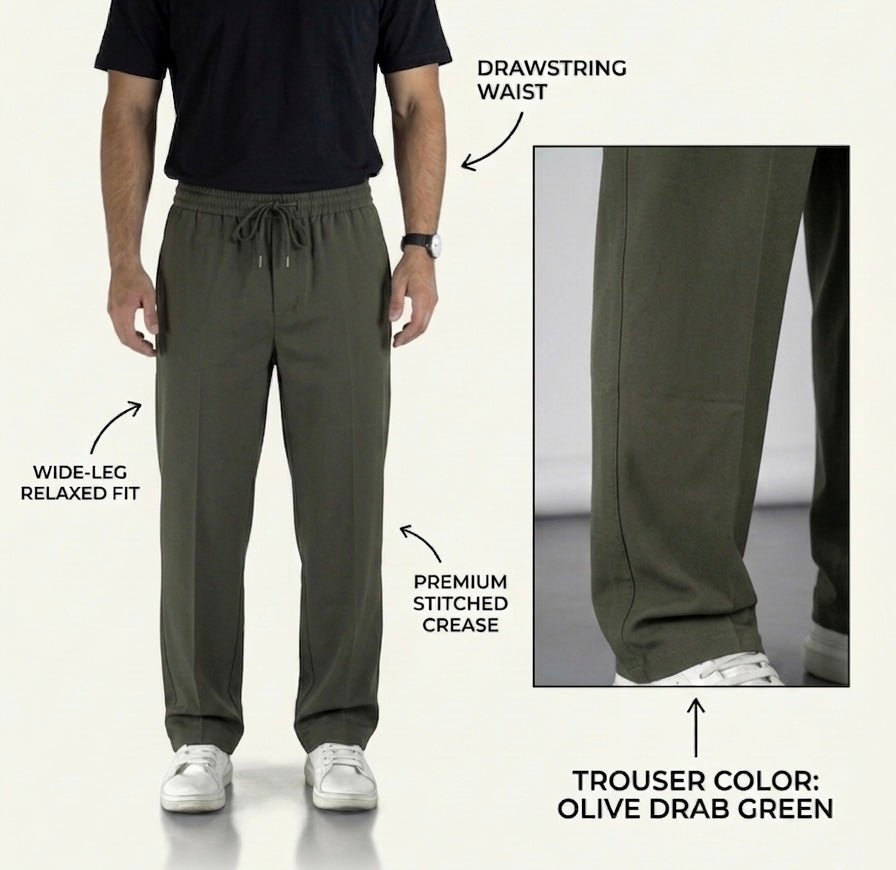 Wide Leg Joggers (Front panel) - Dark Green