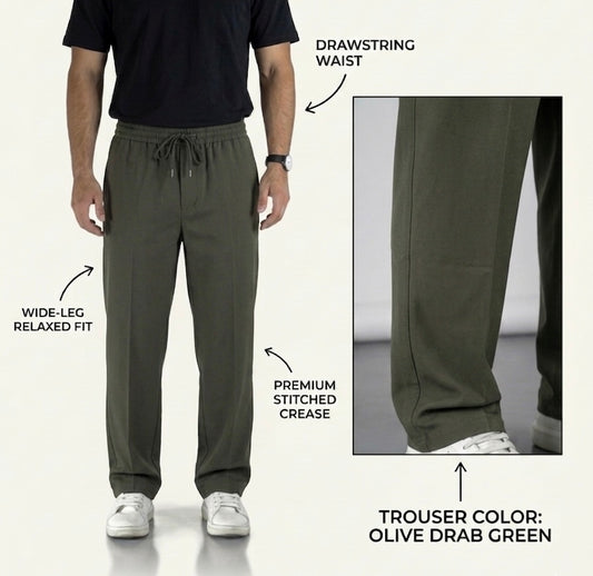Wide Leg Joggers (Front panel) - Dark Green